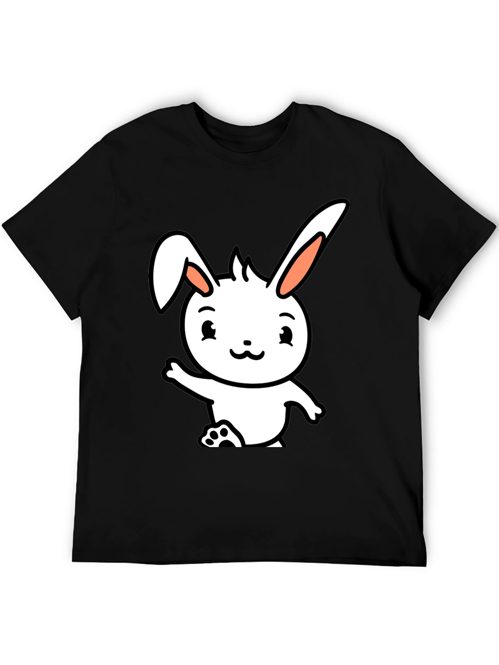 Cute Cartoon Bunny Black T-Shirt