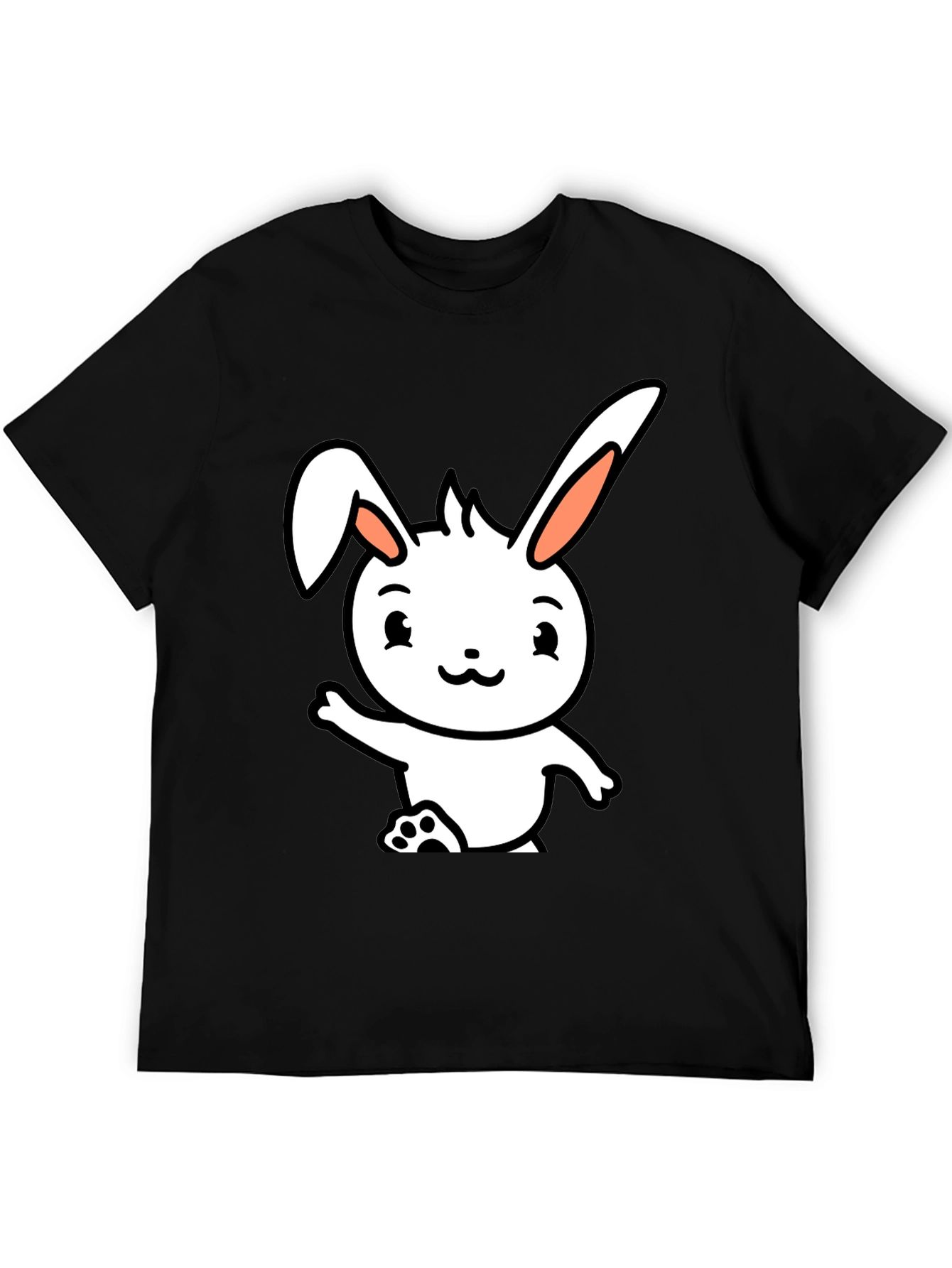 Cute Cartoon Bunny Black T-Shirt