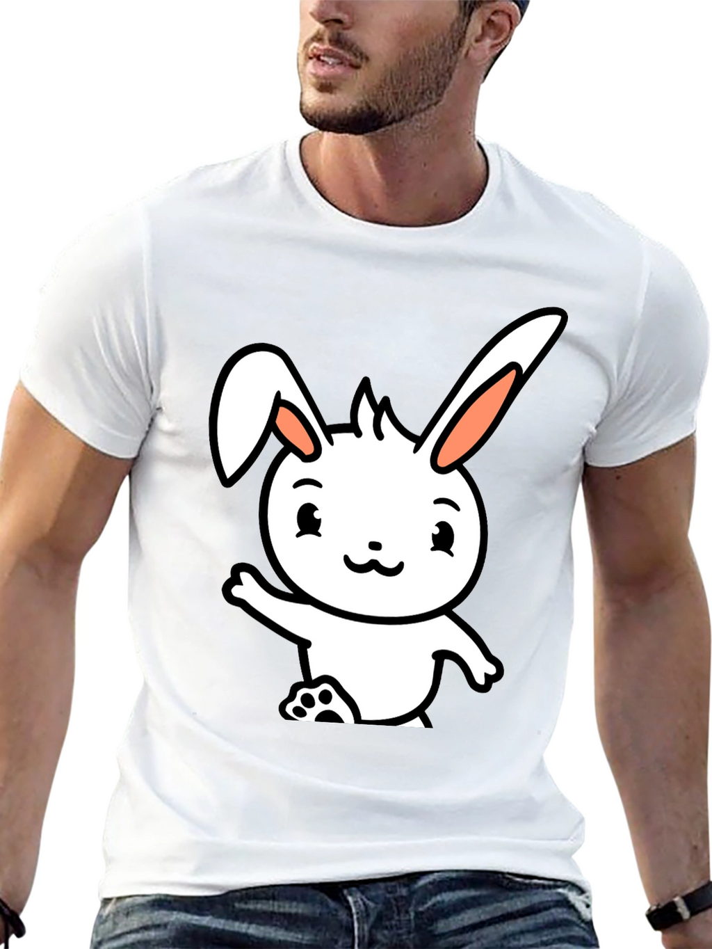Cute Cartoon Bunny Black T-Shirt