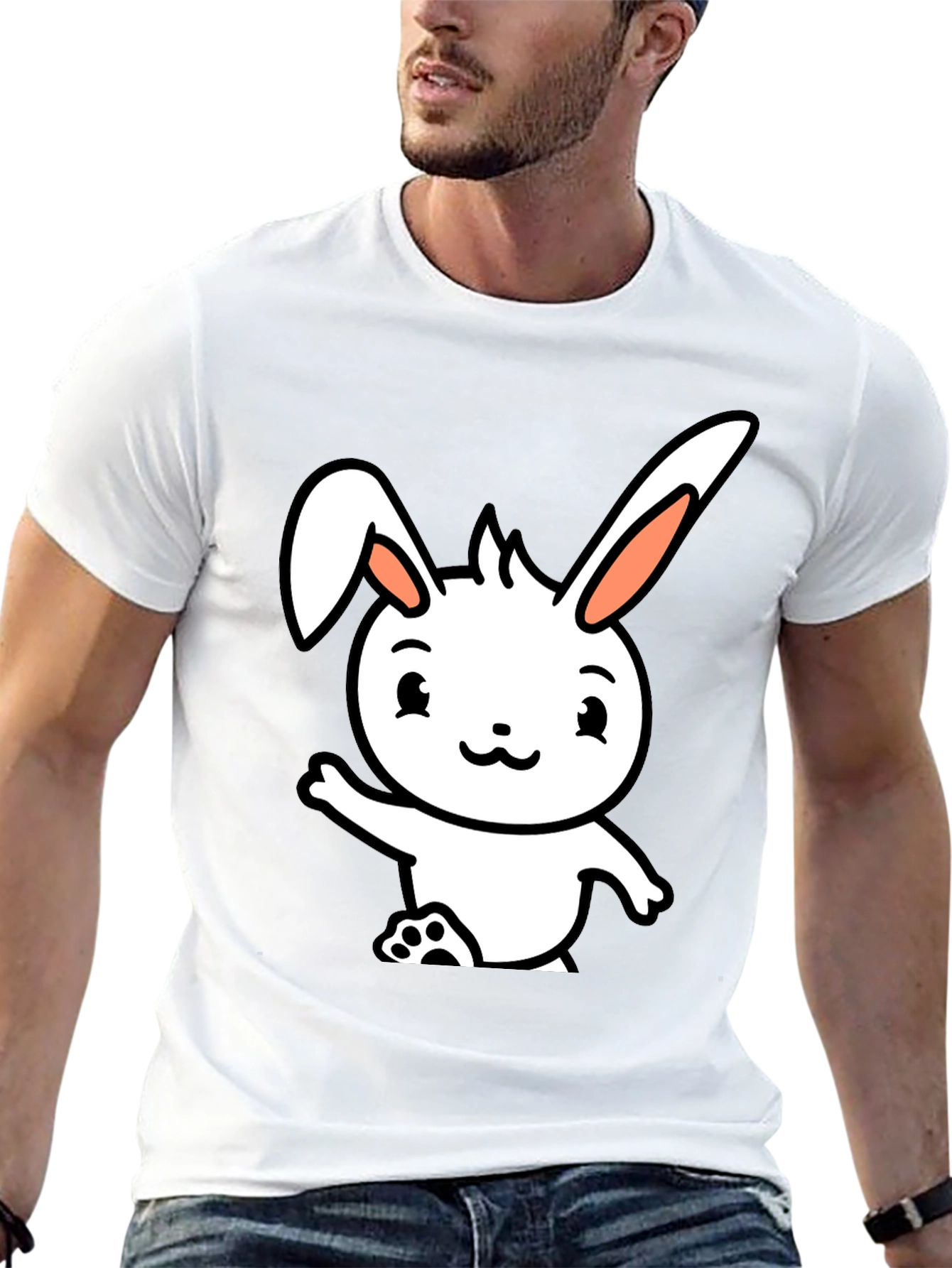 Cute Cartoon Bunny Black T-Shirt