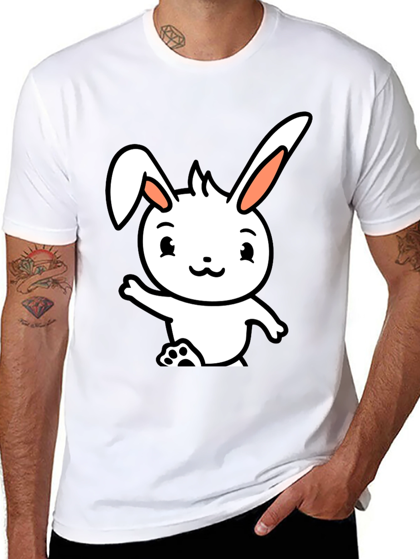 Cute Cartoon Bunny Black T-Shirt