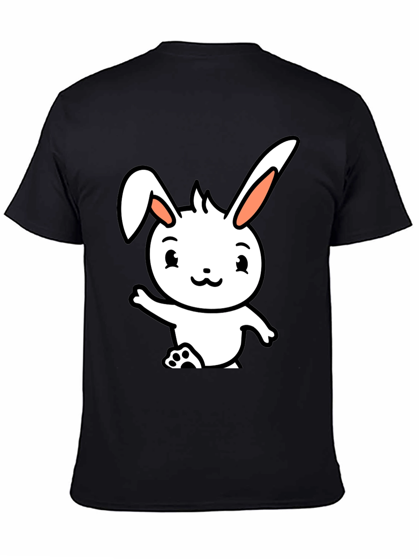 Cute Cartoon Bunny Black T-Shirt