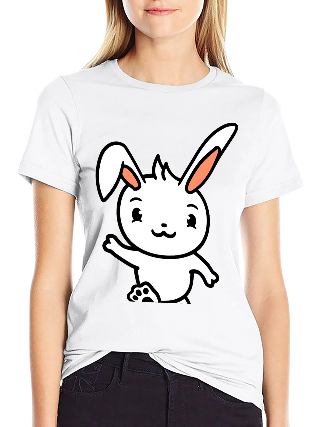 Cute Cartoon Bunny Black T-Shirt