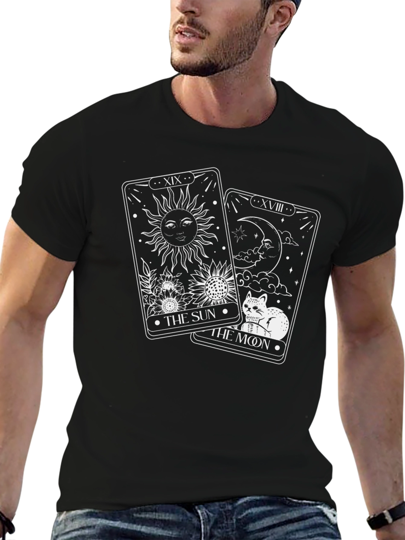 Sun & Moon Tarot Card Black Graphic Tee