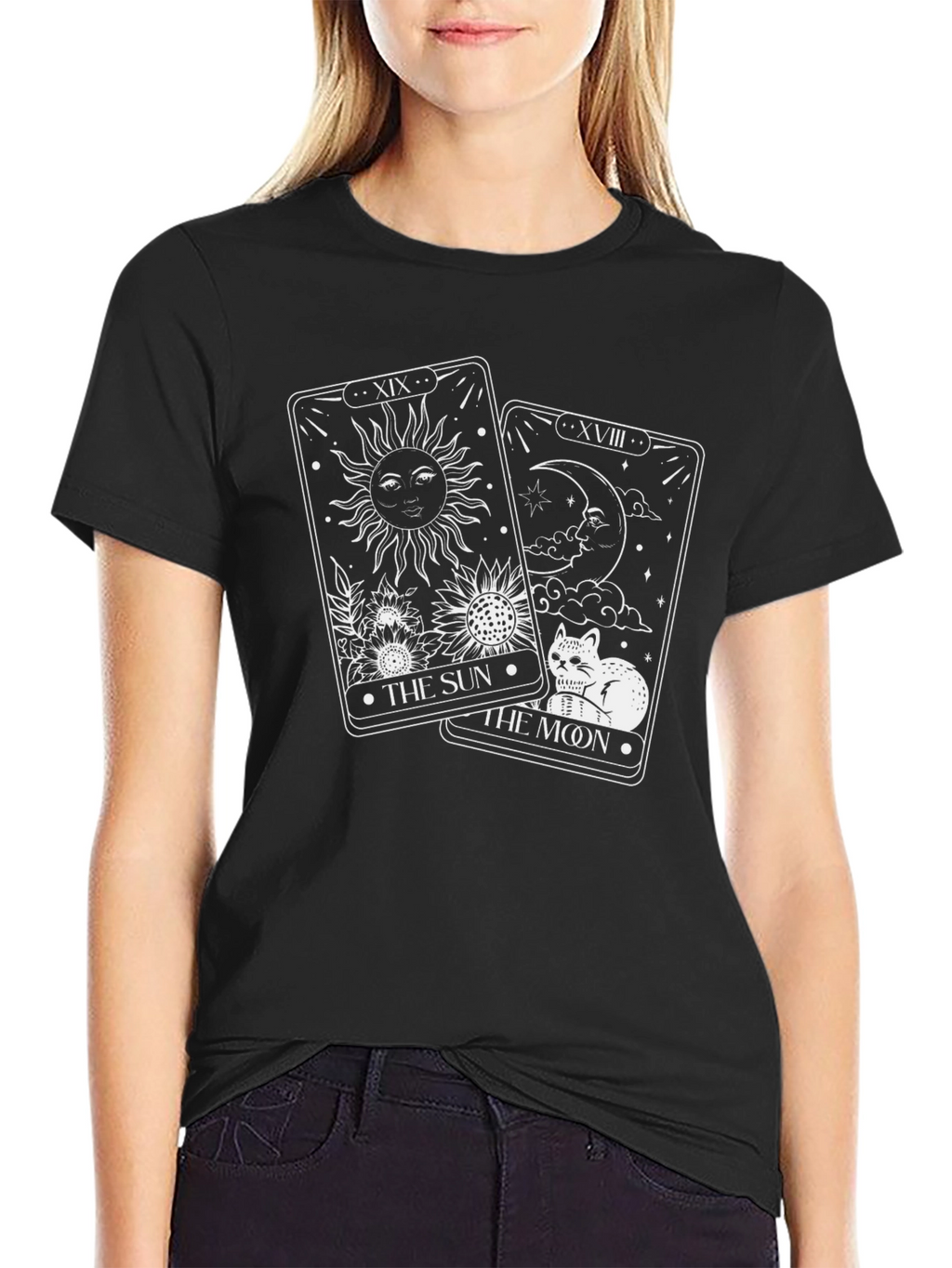 Sun & Moon Tarot Card Black Graphic Tee