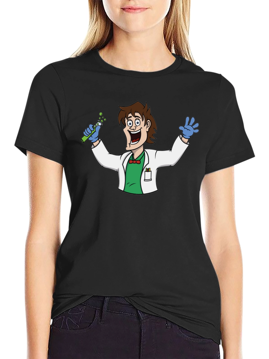 Cartoon Scientist Graphic Black T-Shirt