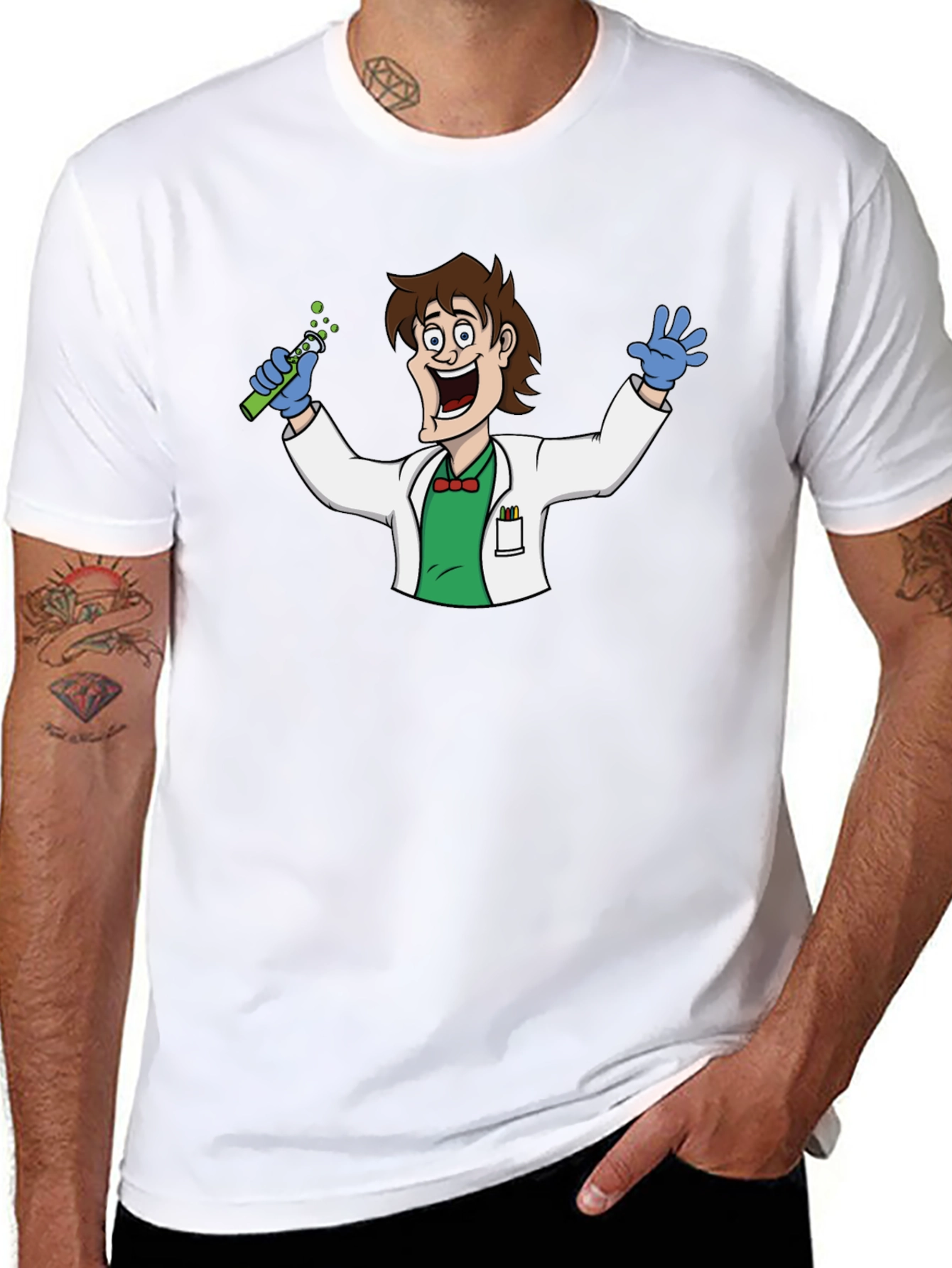 Cartoon Scientist Graphic Black T-Shirt