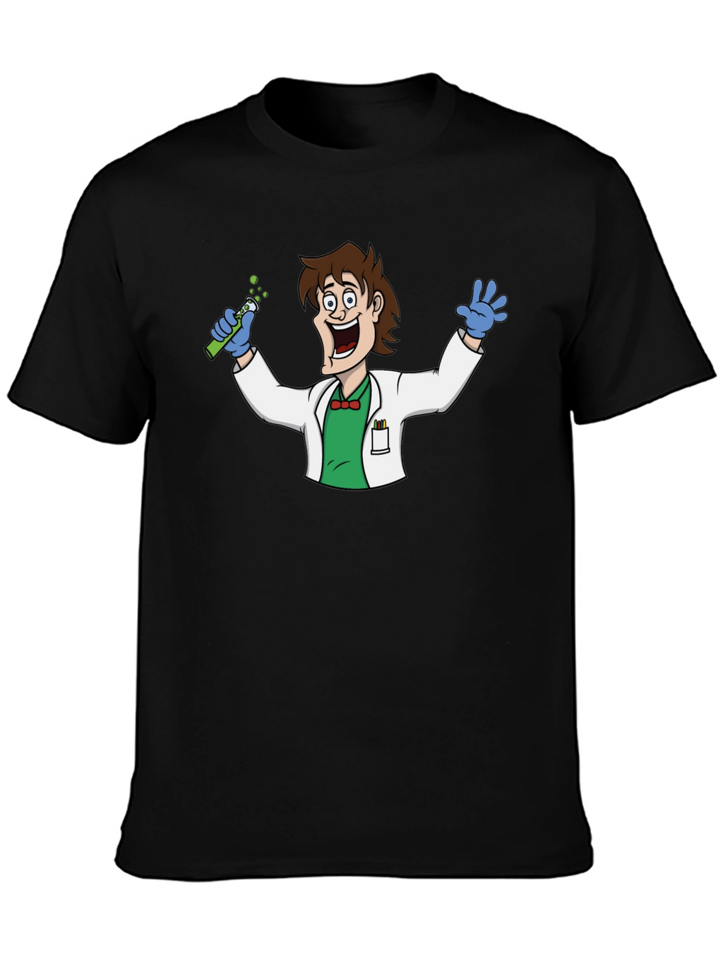 Cartoon Scientist Graphic Black T-Shirt