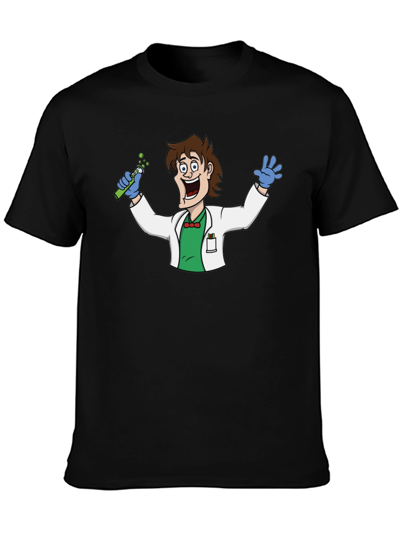 Cartoon Scientist Graphic Black T-Shirt