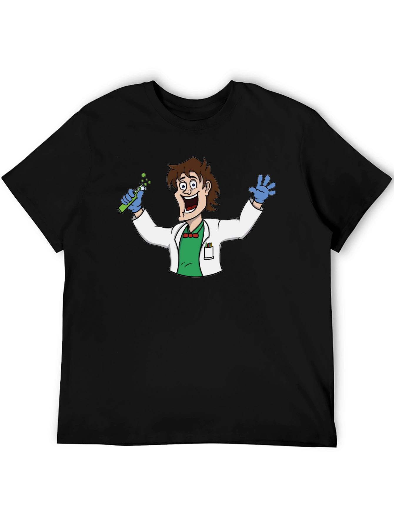 Cartoon Scientist Graphic Black T-Shirt