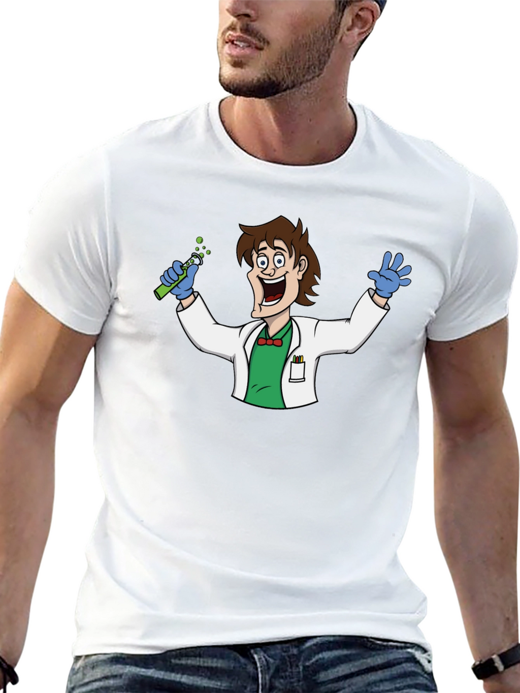 Cartoon Scientist Graphic Black T-Shirt