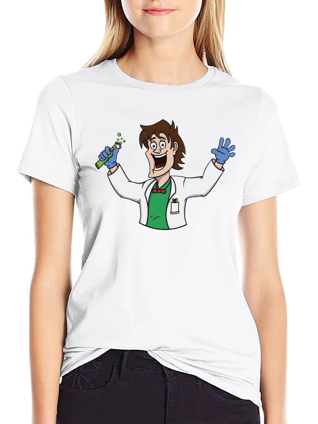 Cartoon Scientist Graphic Black T-Shirt