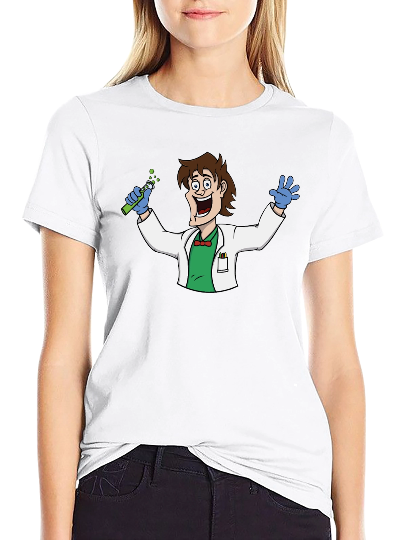 Cartoon Scientist Graphic Black T-Shirt
