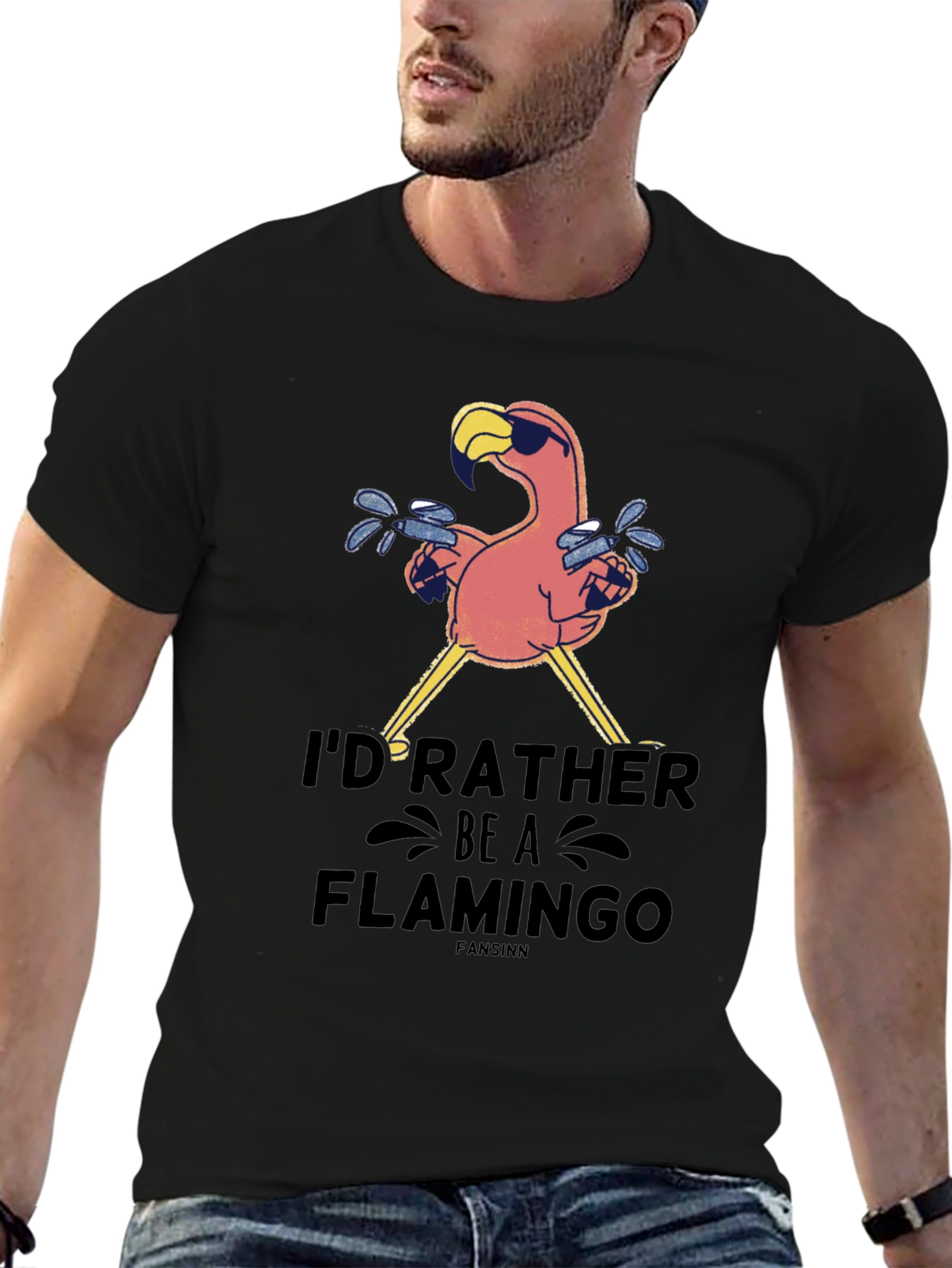 Id Rather Be A Flamingo Black T-Shirt