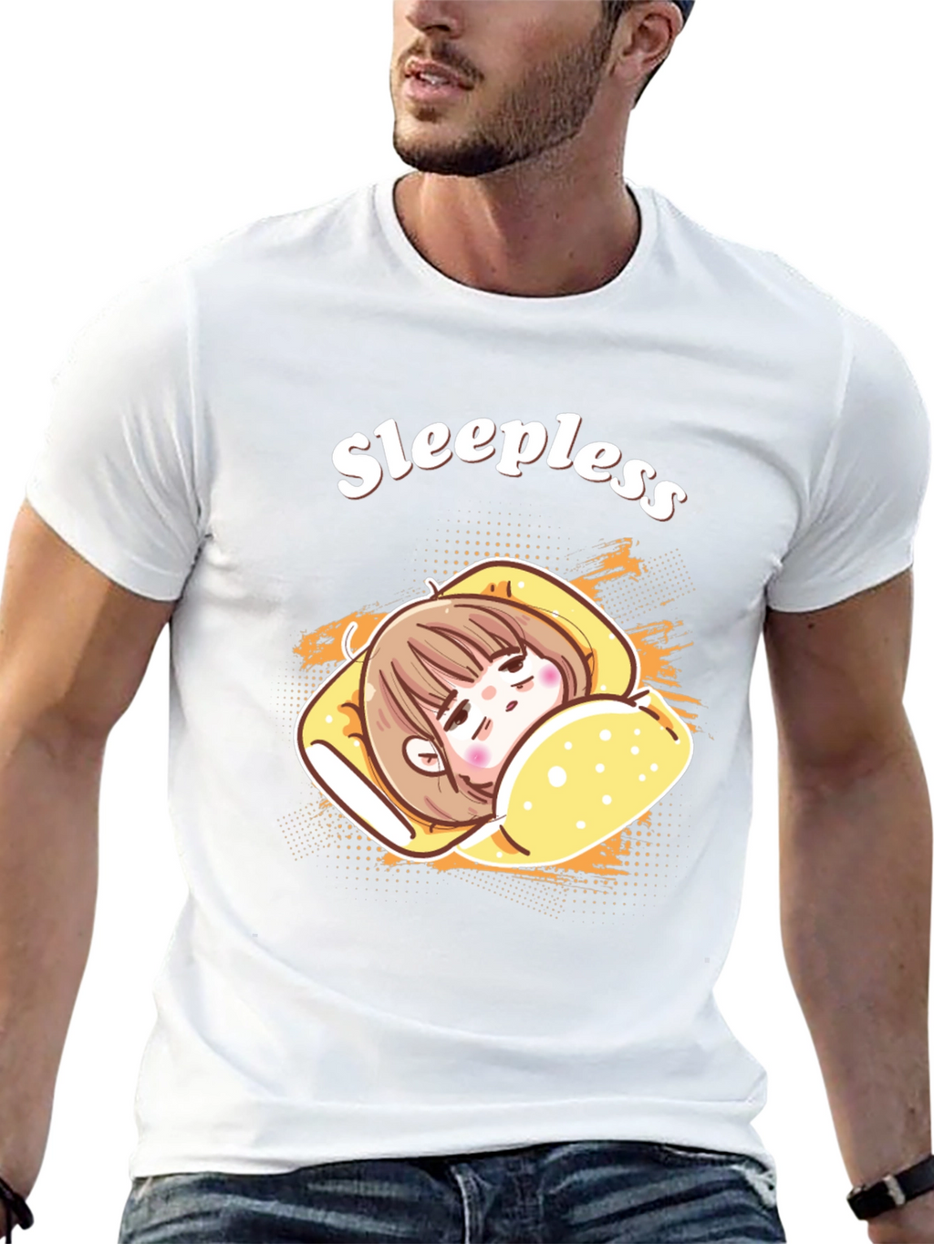 Sleepless Cartoon Graphic Black T-Shirt