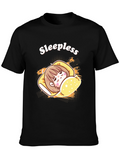 Sleepless Cartoon Graphic Black T-Shirt