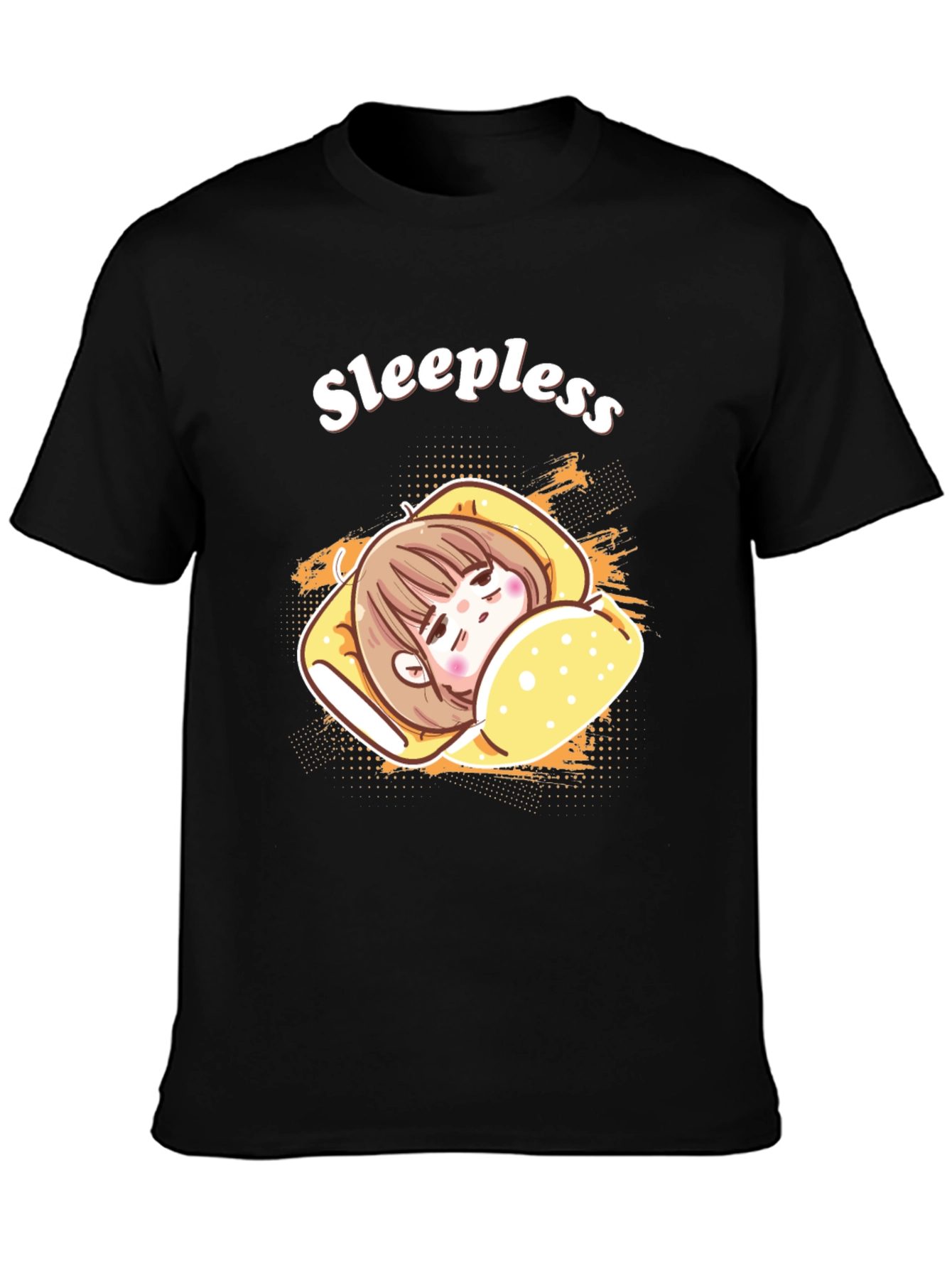 Sleepless Cartoon Graphic Black T-Shirt