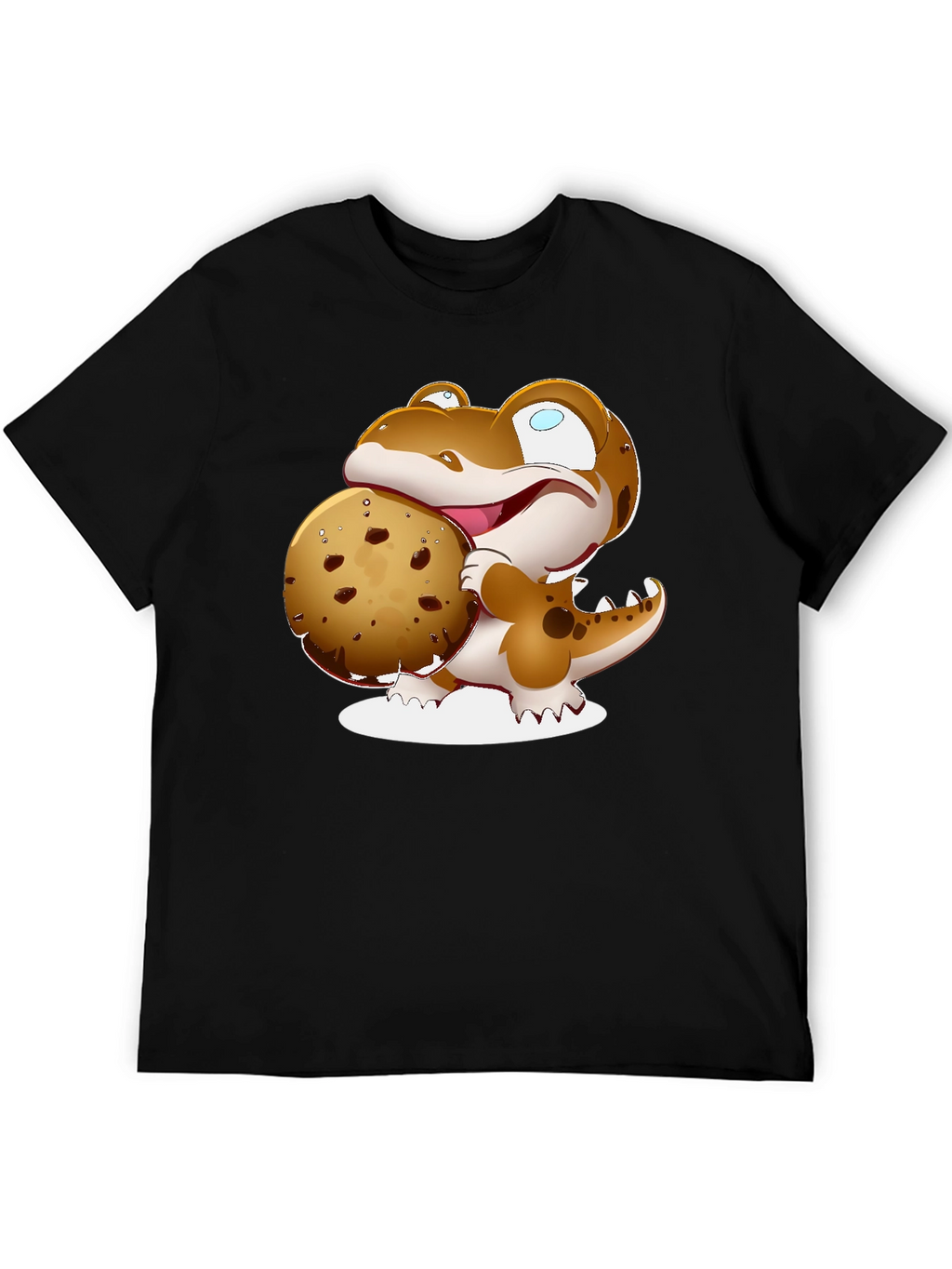 Cartoon Dinosaur Cookie Graphic Black T-Shirt