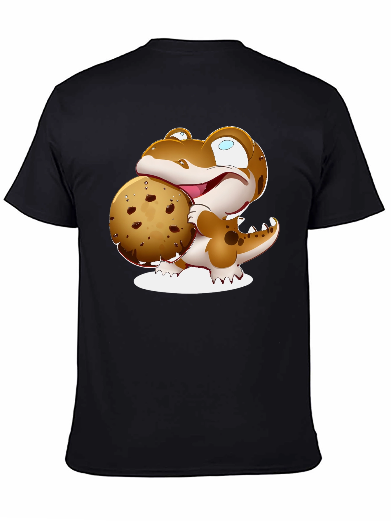 Cartoon Dinosaur Cookie Graphic Black T-Shirt