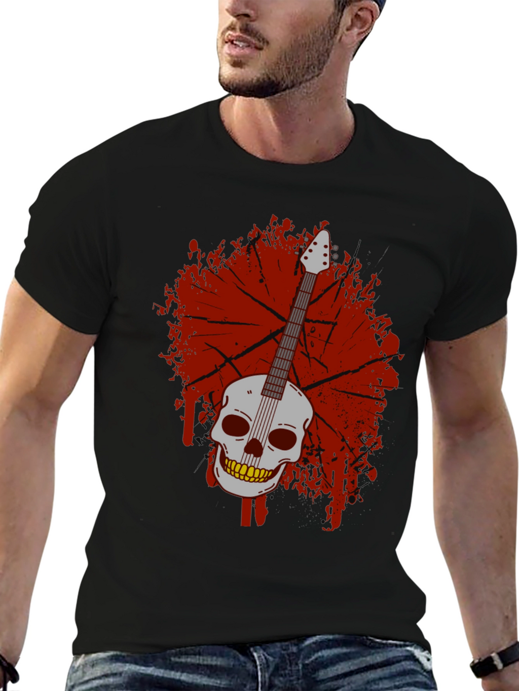 Skull Guitar Graphic T-Shirt - Rock & Roll Style