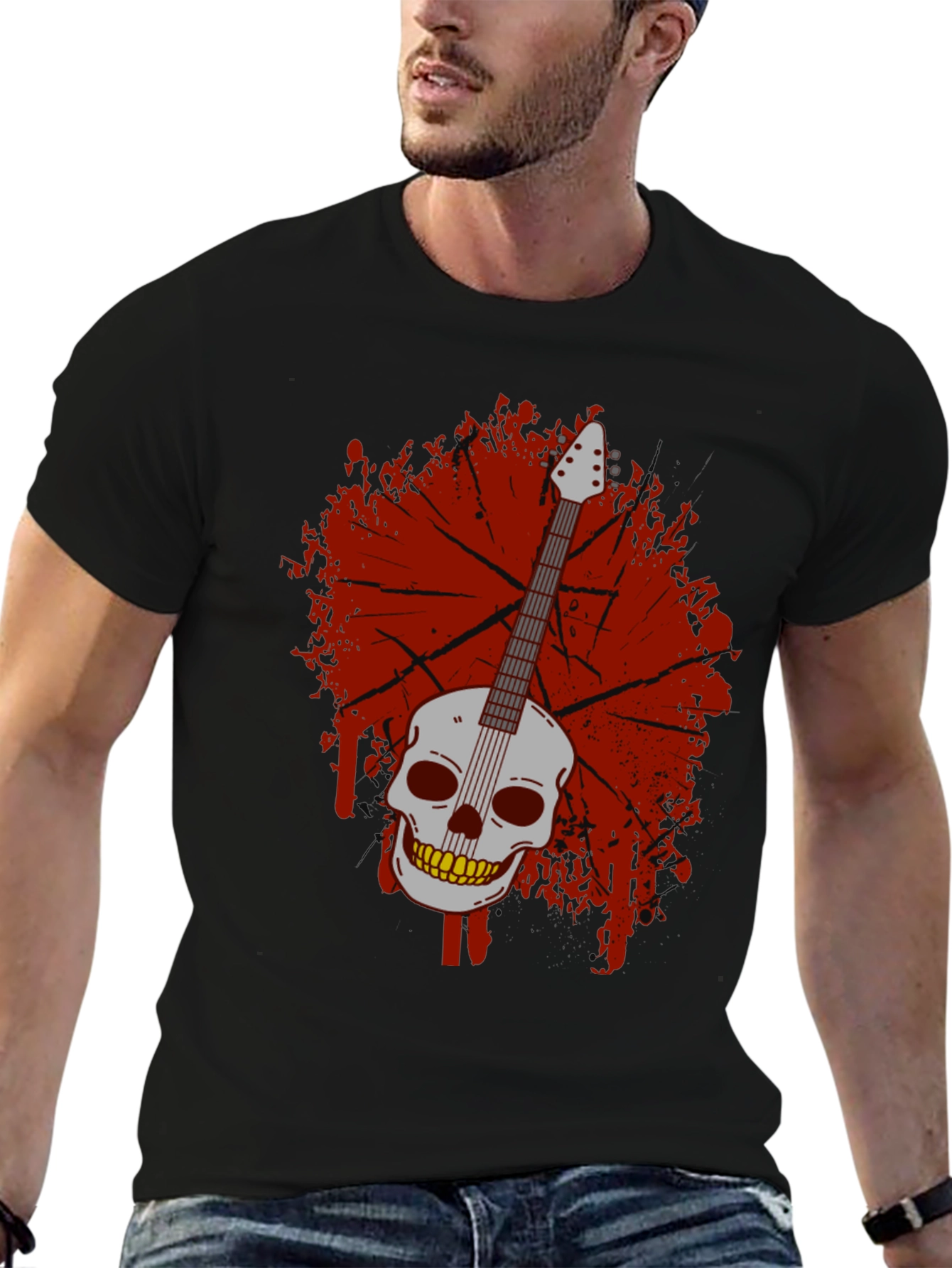 Skull Guitar Graphic T-Shirt - Rock & Roll Style