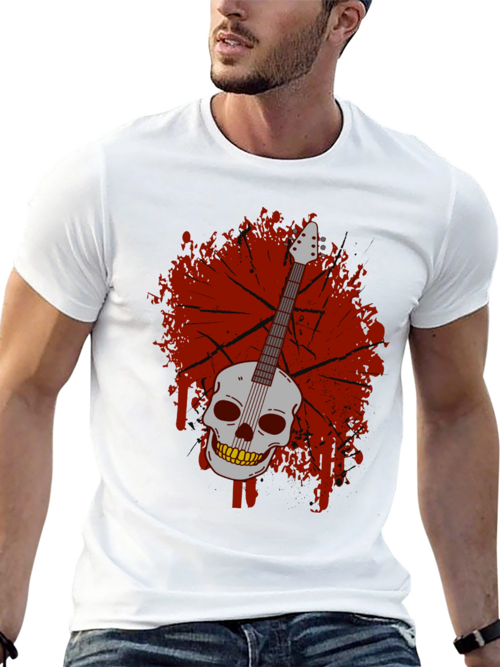 Skull Guitar Graphic T-Shirt - Rock & Roll Style