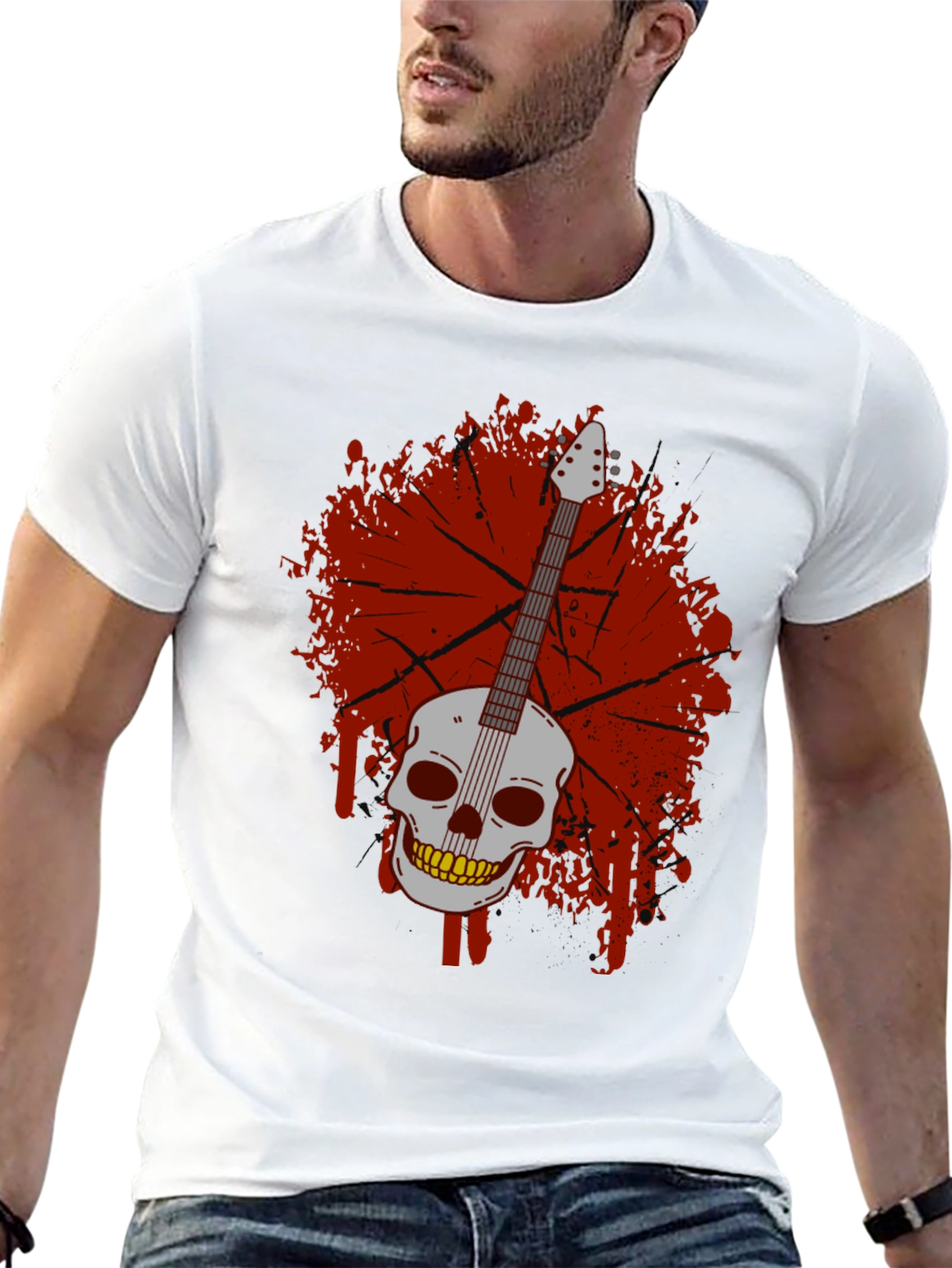 Skull Guitar Graphic T-Shirt - Rock & Roll Style