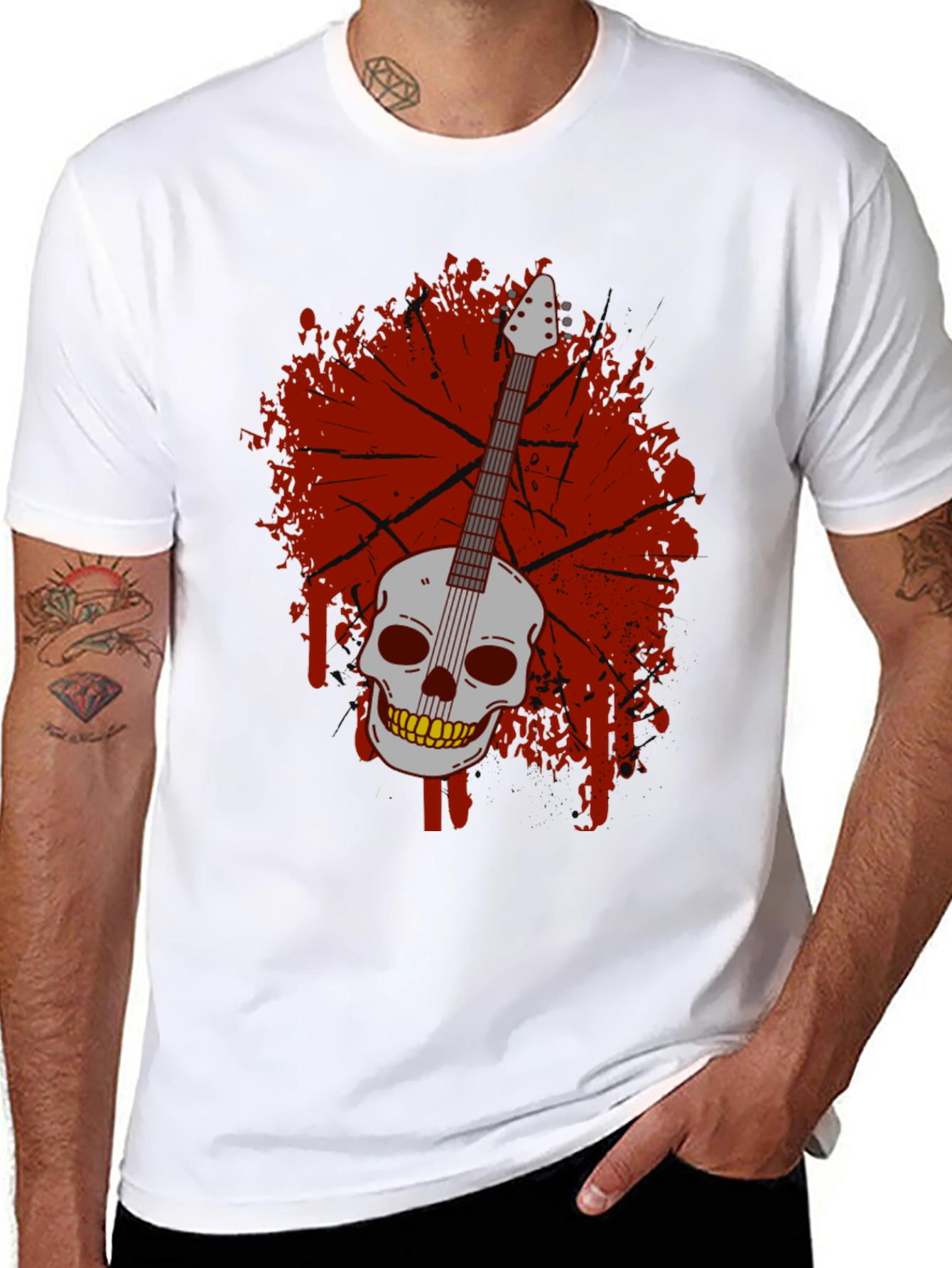 Skull Guitar Graphic T-Shirt - Rock & Roll Style