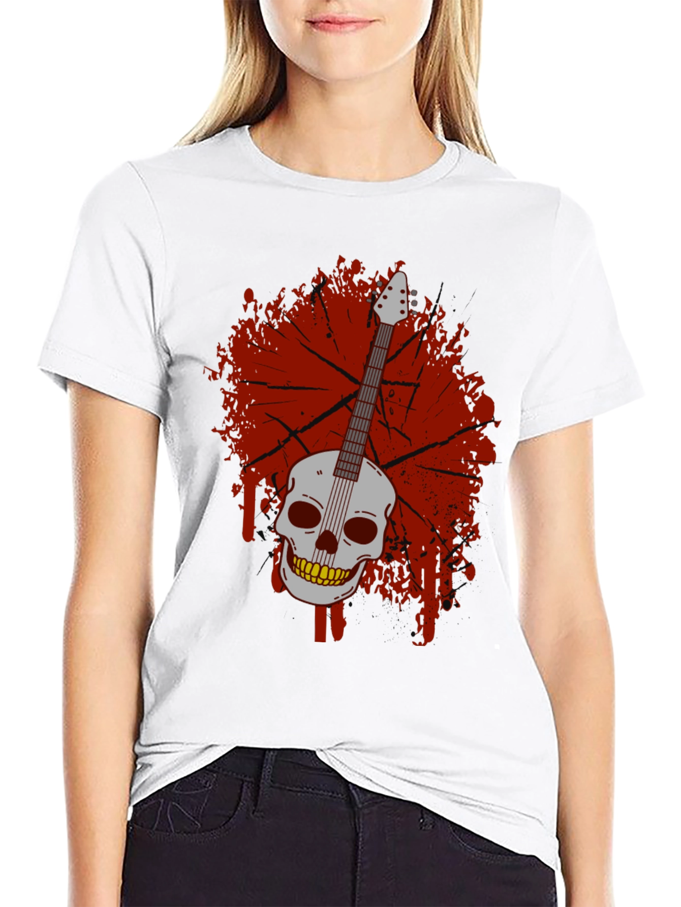 Skull Guitar Graphic T-Shirt - Rock & Roll Style