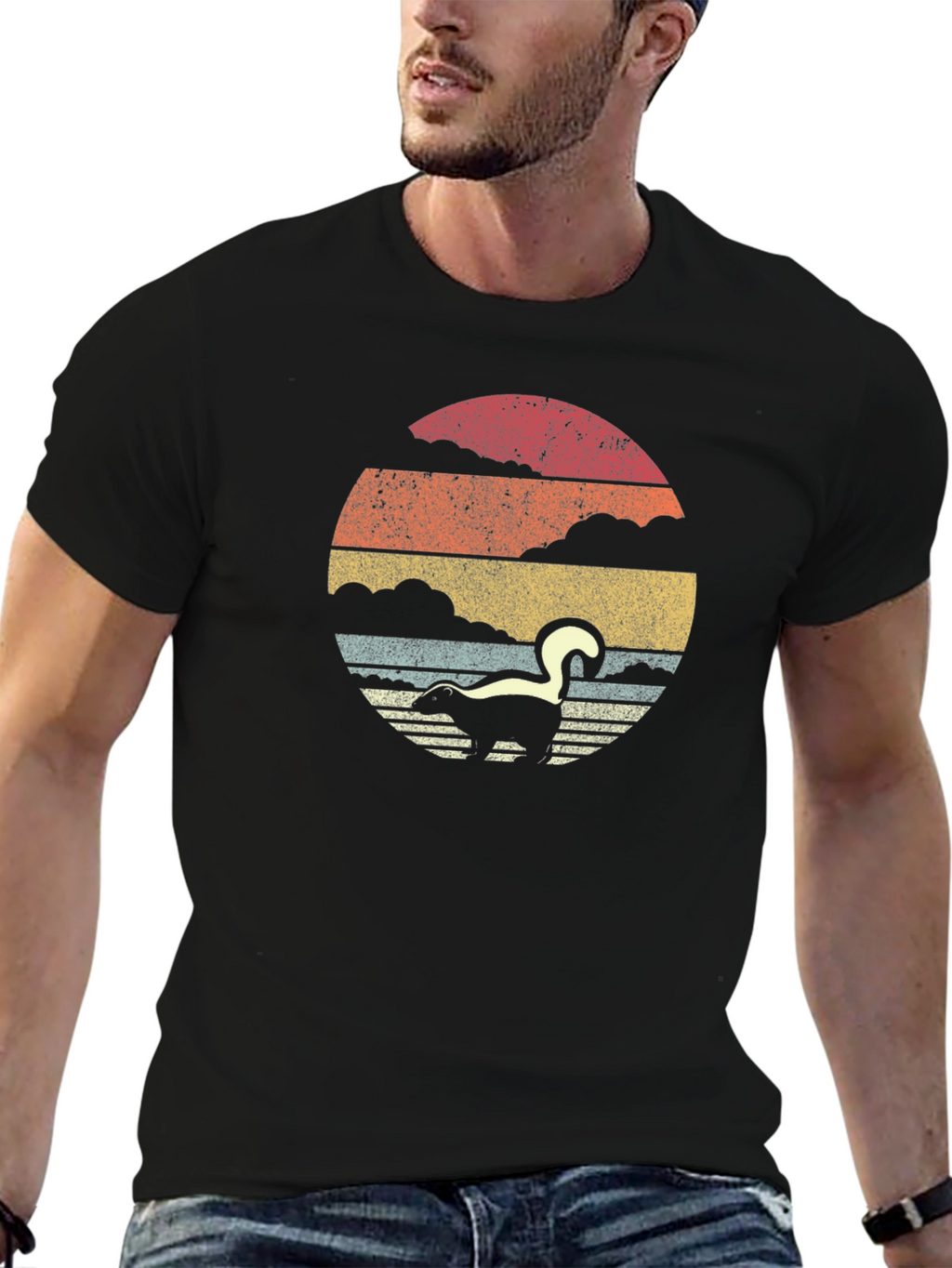 Retro Skunk Sunset T-Shirt - Soft Cotton Blend