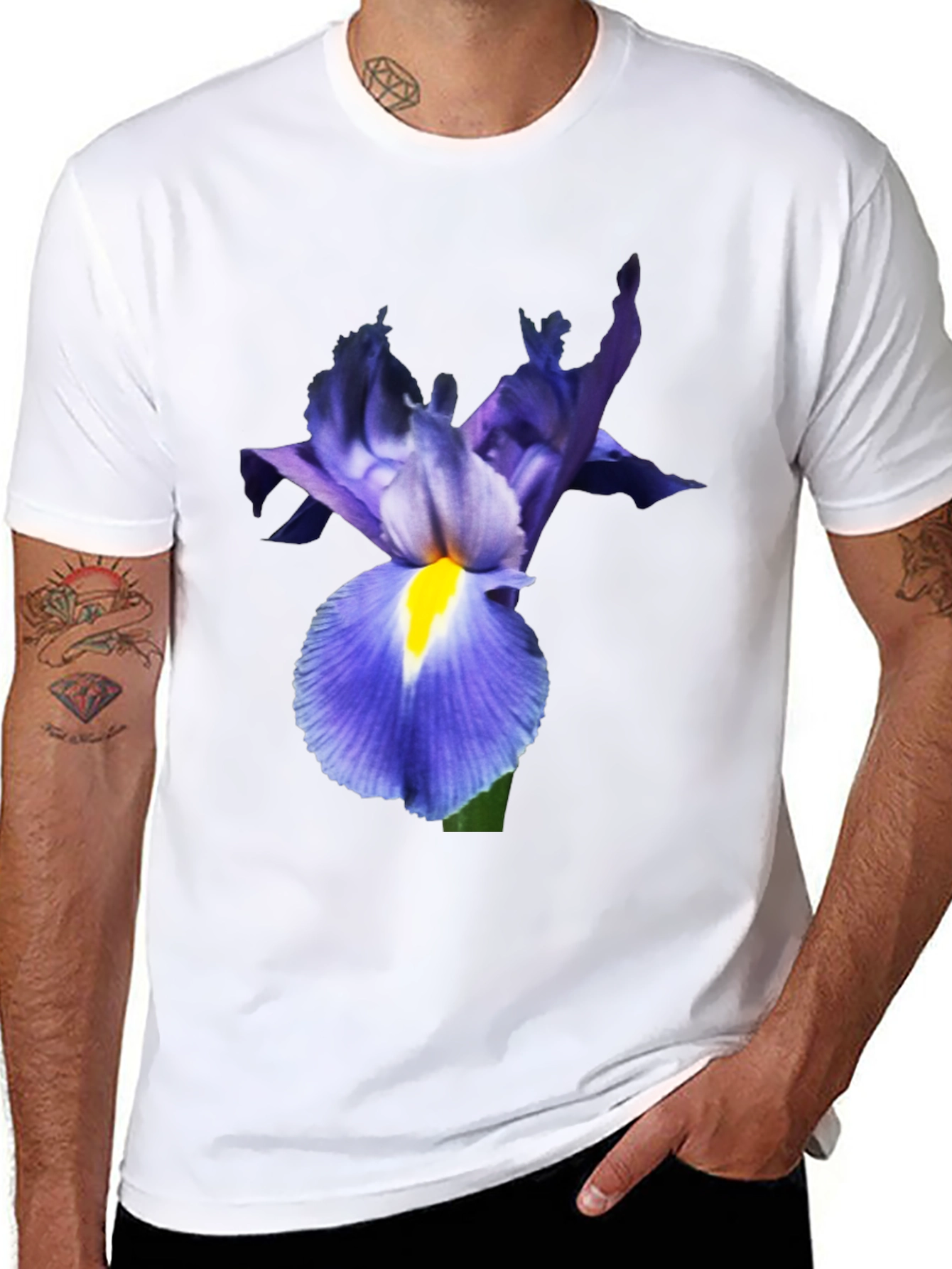 Iris Flower Print Black T-Shirt