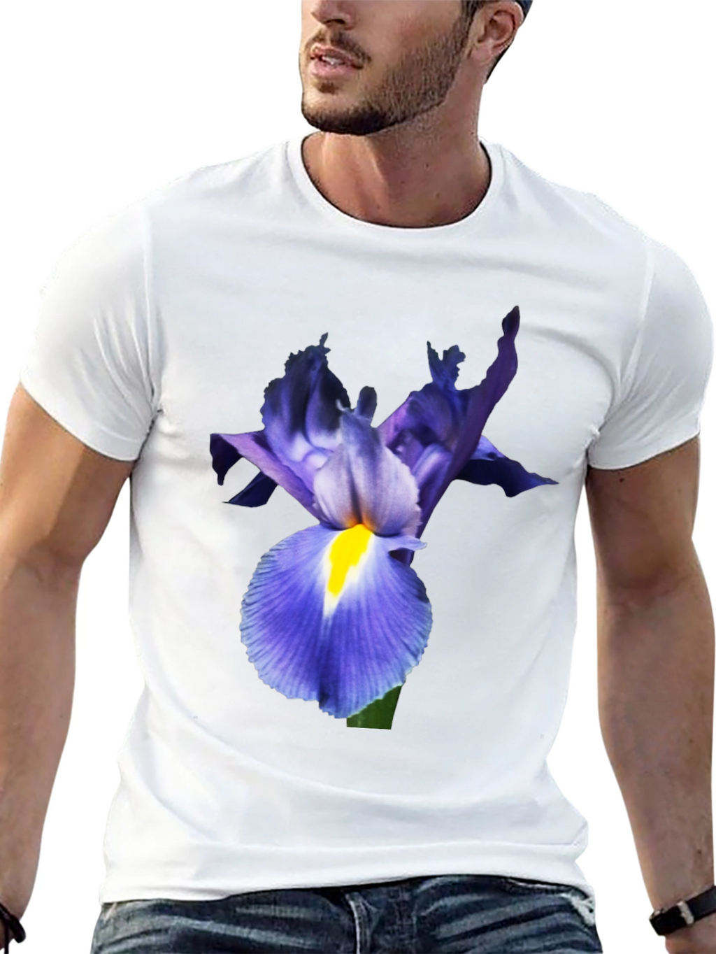 Iris Flower Print Black T-Shirt