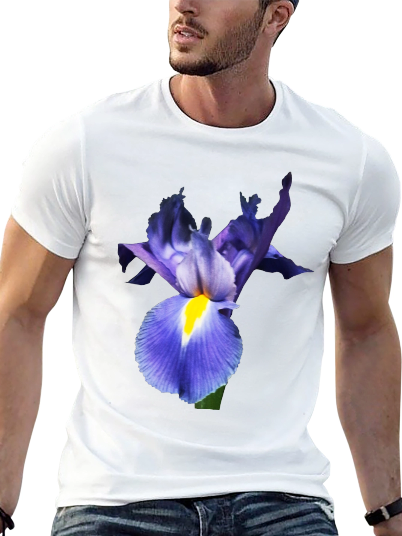 Iris Flower Print Black T-Shirt