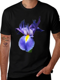 Iris Flower Print Black T-Shirt