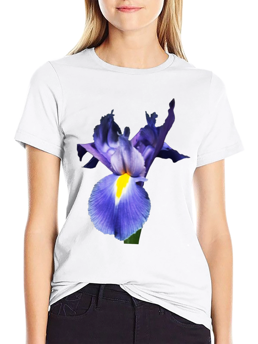 Iris Flower Print Black T-Shirt