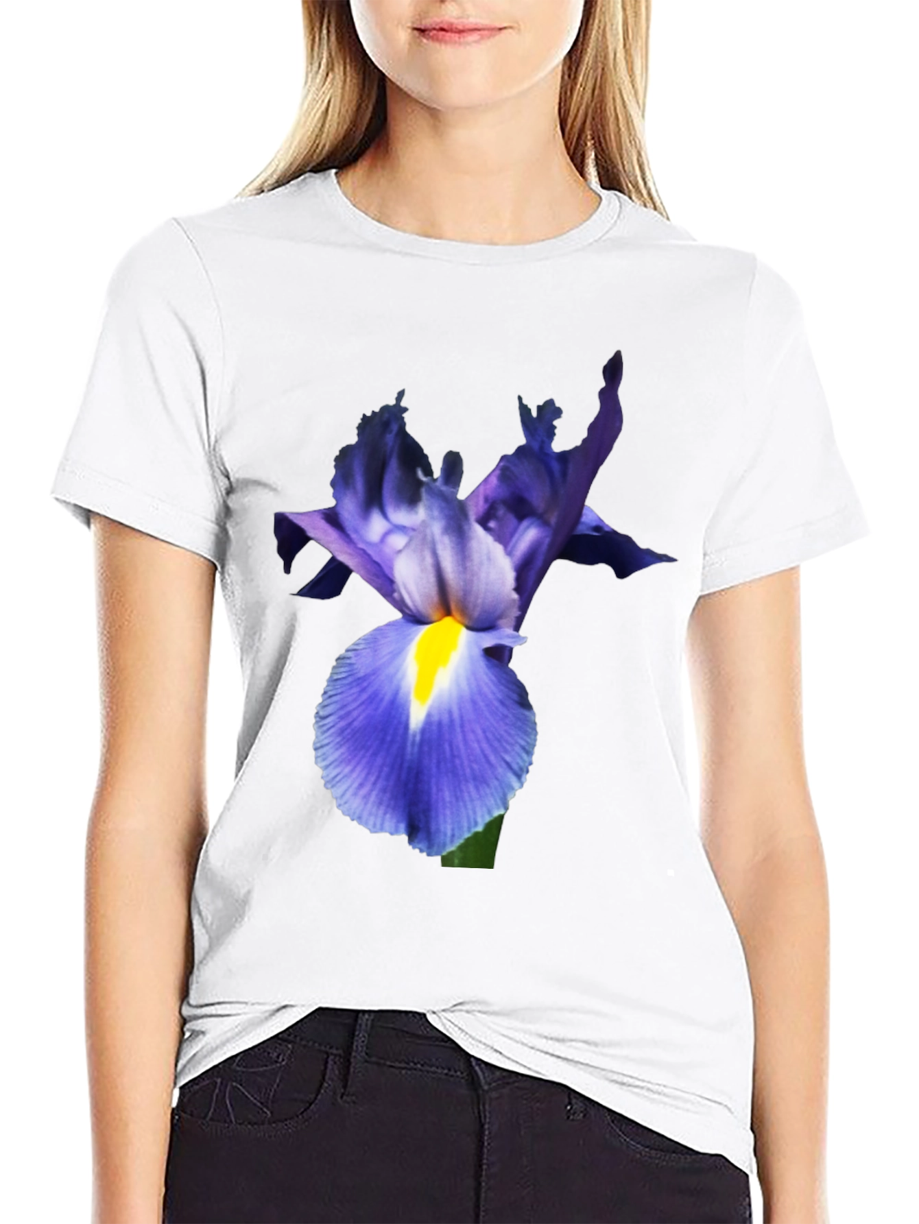Iris Flower Print Black T-Shirt