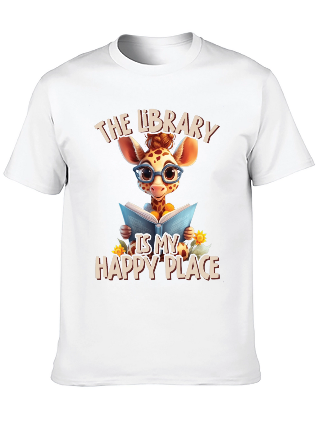 Giraffe Reader T-Shirt: Library is My Happy Place