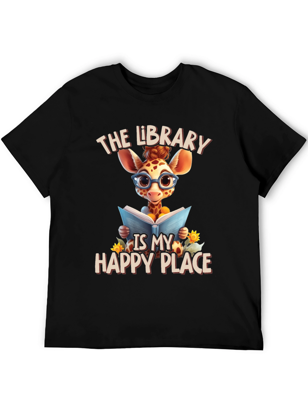 Giraffe Reader T-Shirt: Library is My Happy Place