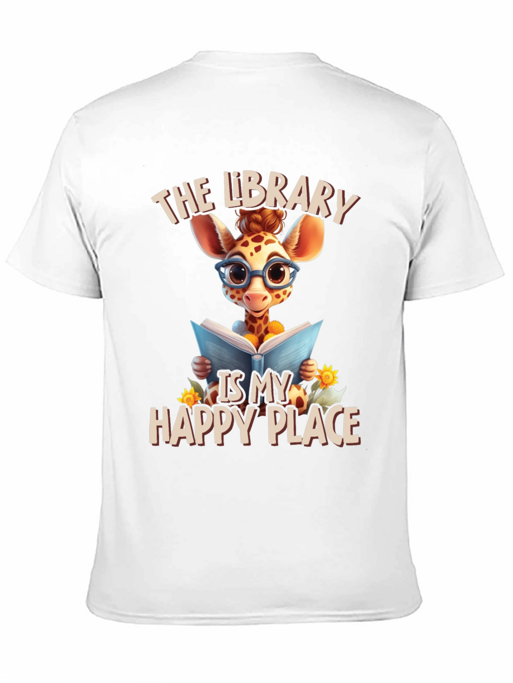 Giraffe Reader T-Shirt: Library is My Happy Place