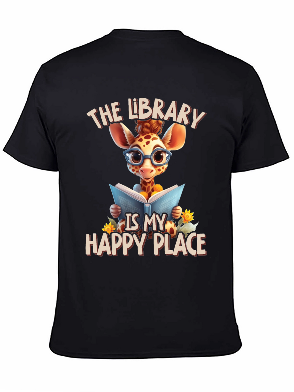 Giraffe Reader T-Shirt: Library is My Happy Place