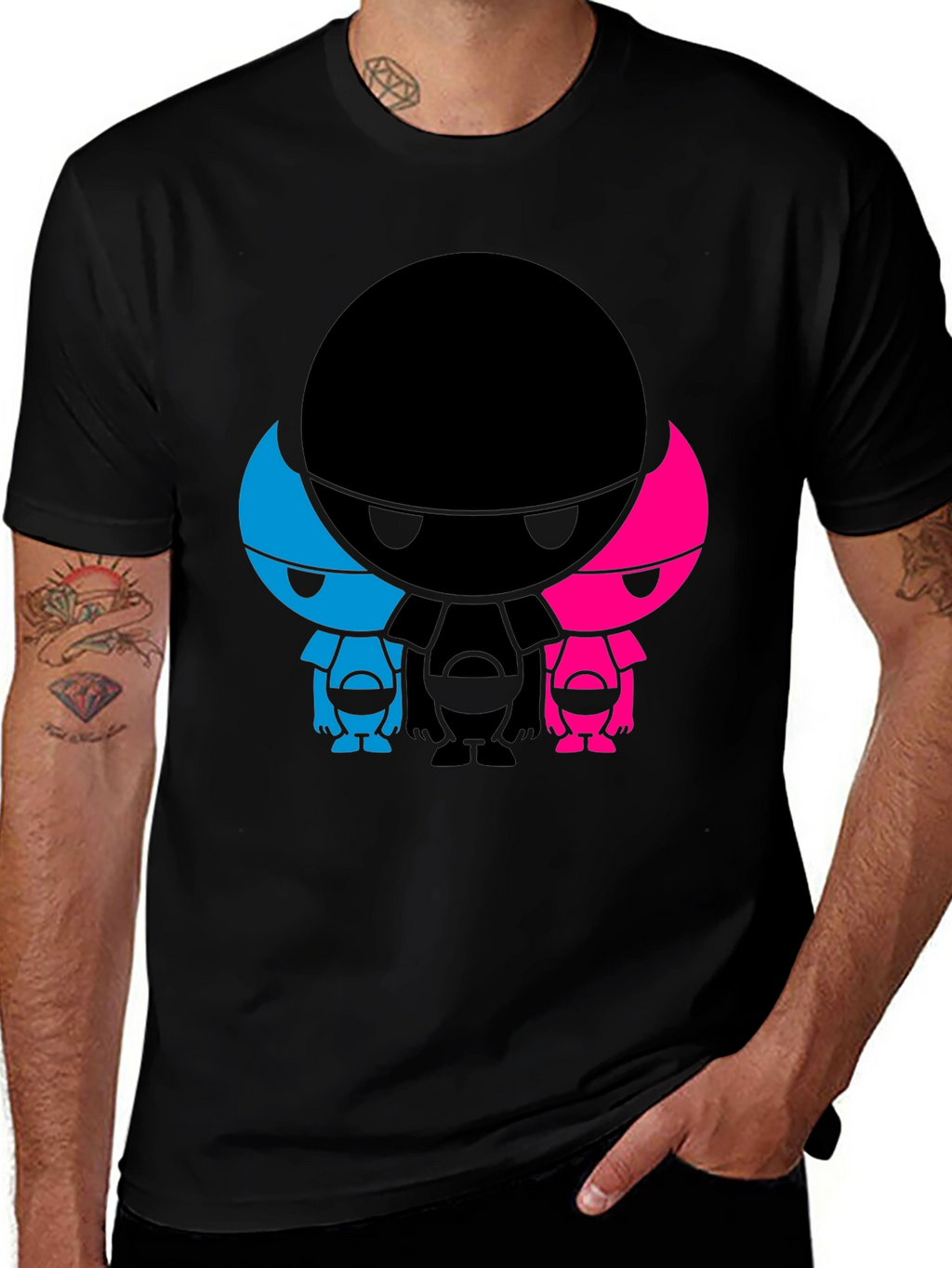 Abstract Character Graphic Print Black T-Shirt