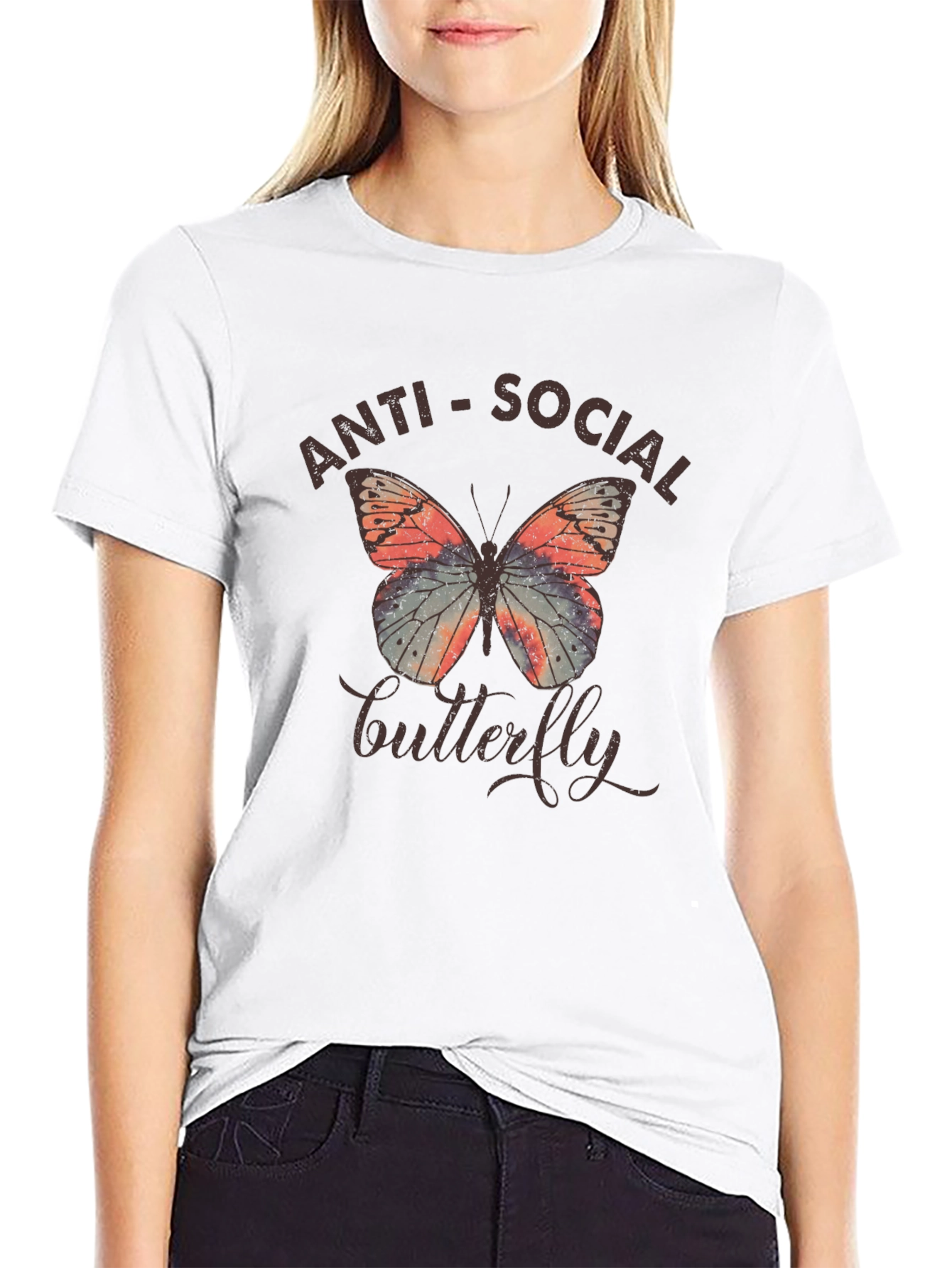 Anti-Social Butterfly Graphic T-Shirt