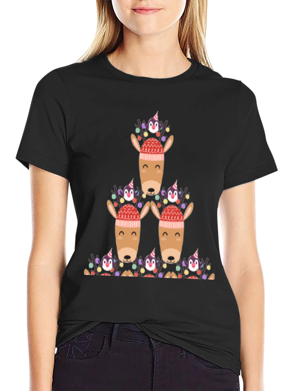 Festive Reindeer & Penguin Christmas T-Shirt