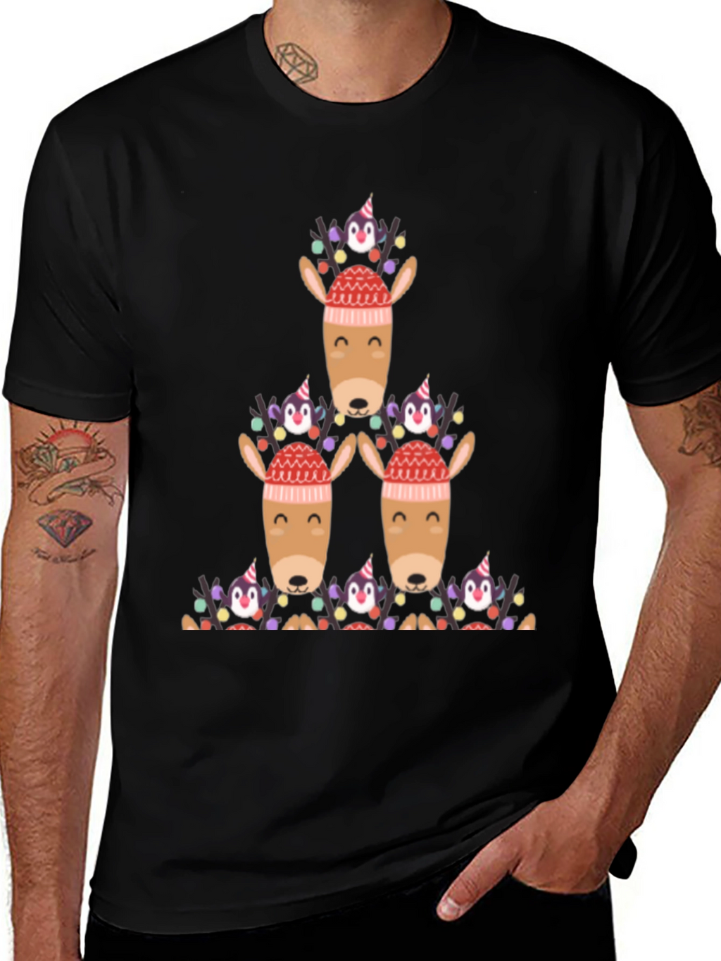 Festive Reindeer & Penguin Christmas T-Shirt