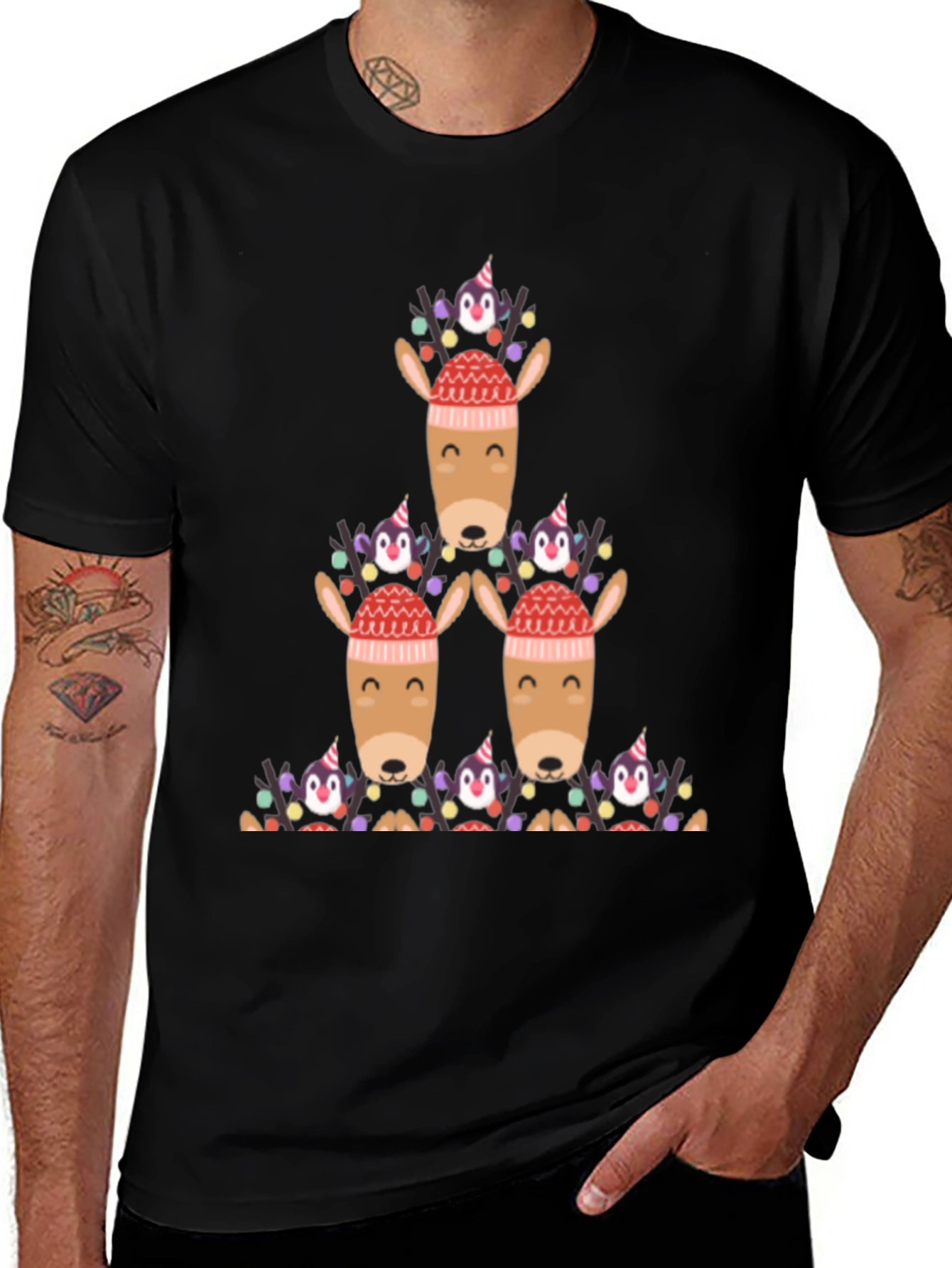Festive Reindeer & Penguin Christmas T-Shirt