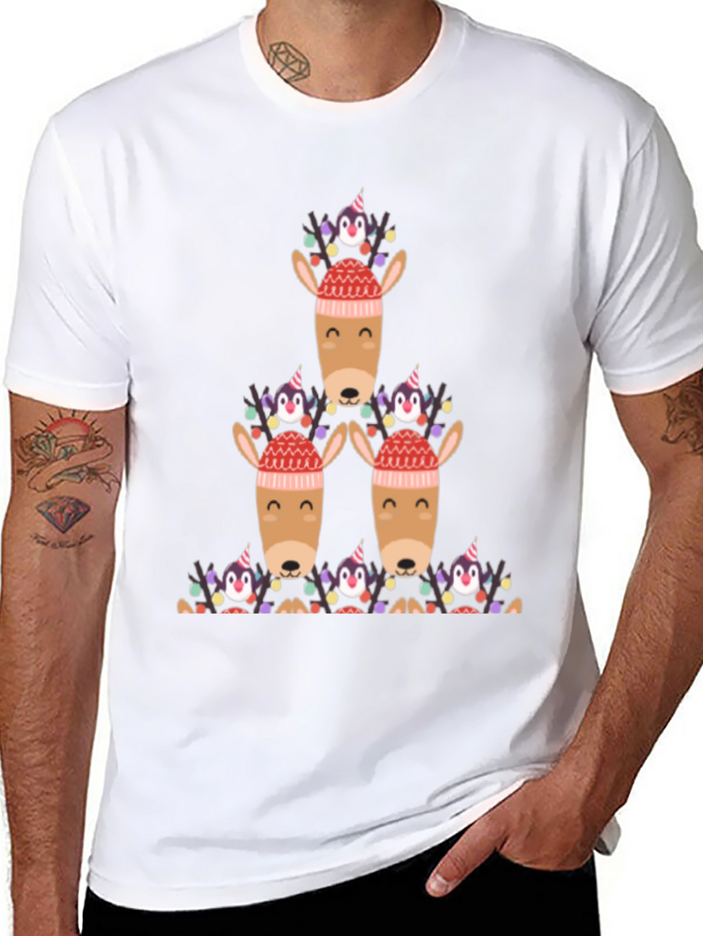 Festive Reindeer & Penguin Christmas T-Shirt