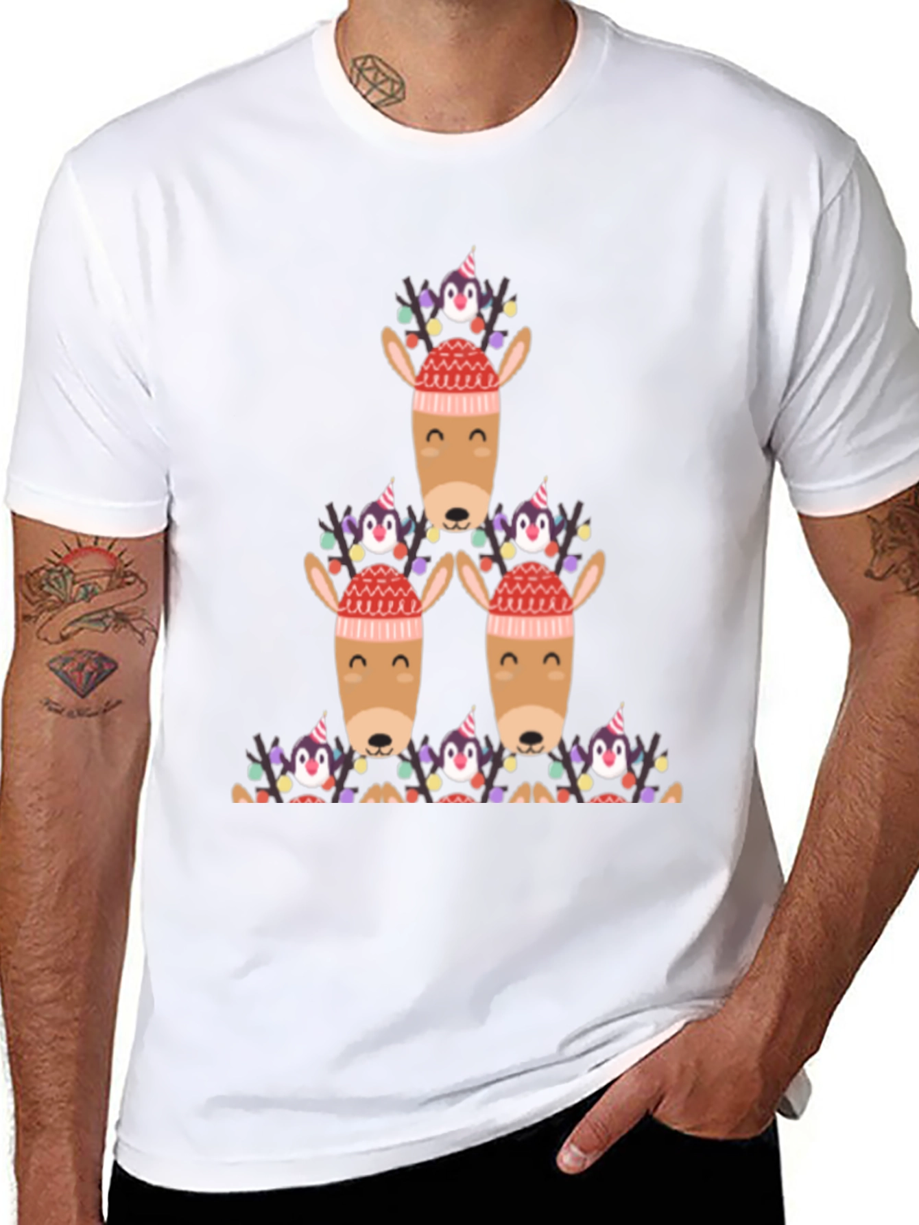 Festive Reindeer & Penguin Christmas T-Shirt