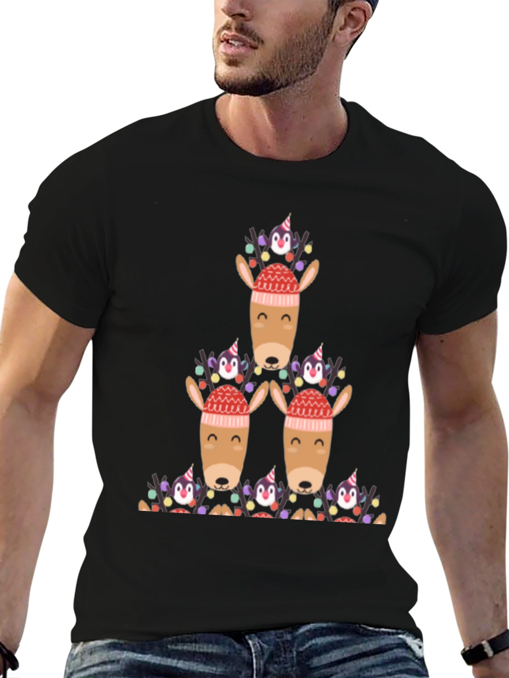 Festive Reindeer & Penguin Christmas T-Shirt