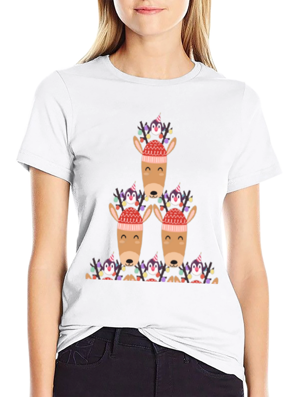 Festive Reindeer & Penguin Christmas T-Shirt