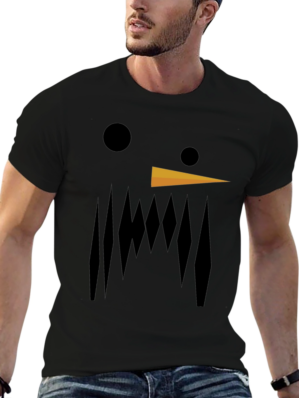 Abstract Snowman Graphic Tee - Black Cotton Blend
